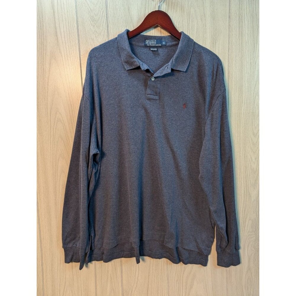 Polo Ralph Lauren Men XL Blue Pony Polo Shirt Collar Long Sleeve Casual Preppy